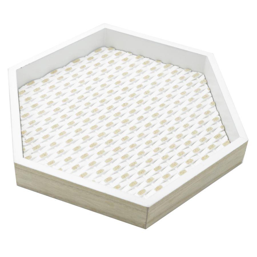 Vassoio esagonale in legno, dimensioni 30x26x4 cm