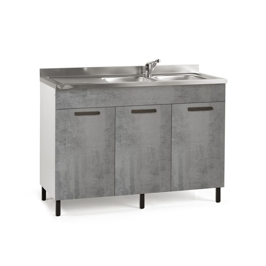 Sottolavello da cucina grigio cemento 3 ante reversibile Cm 120x50xH 85