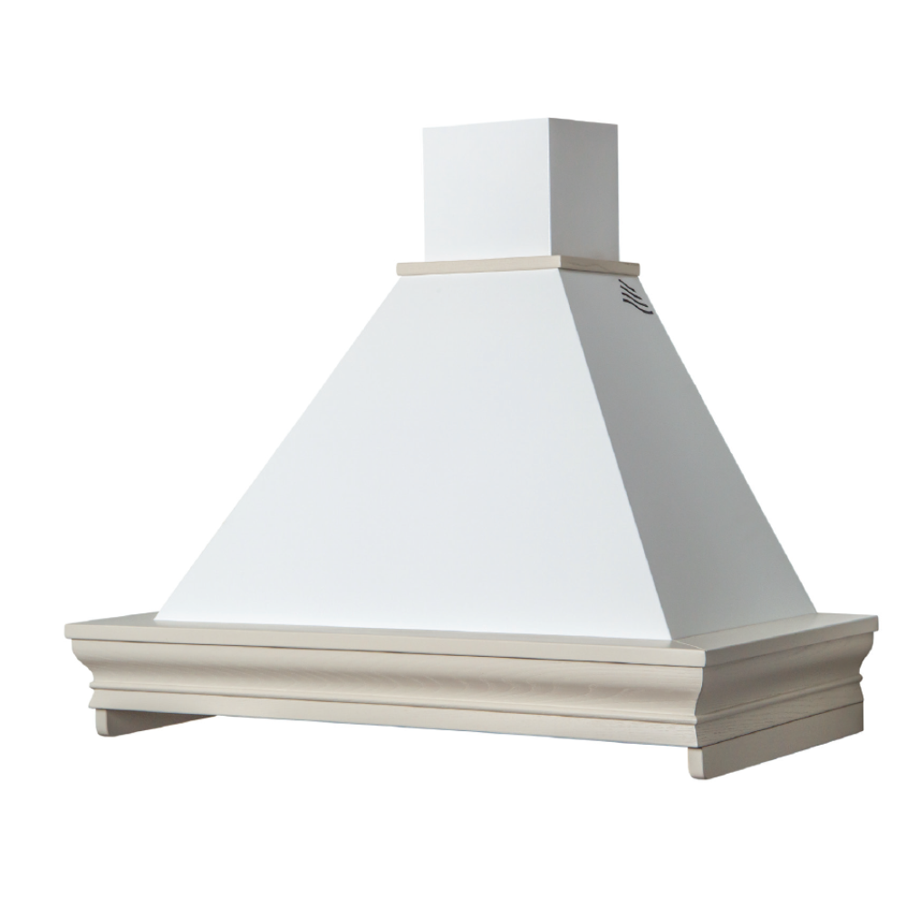 Cappa cucina rustica bianca con cornice in legno tortora 90x50x58,4 cm