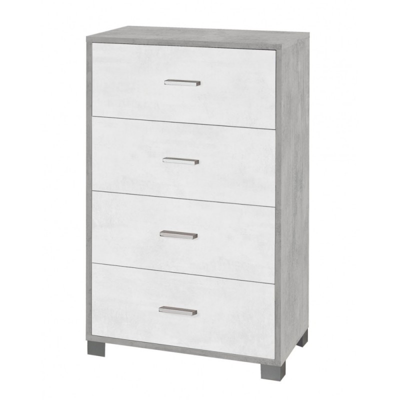 Cassettiera da camera 4 cassetti Cemento Bianco 70x41x h112 cm