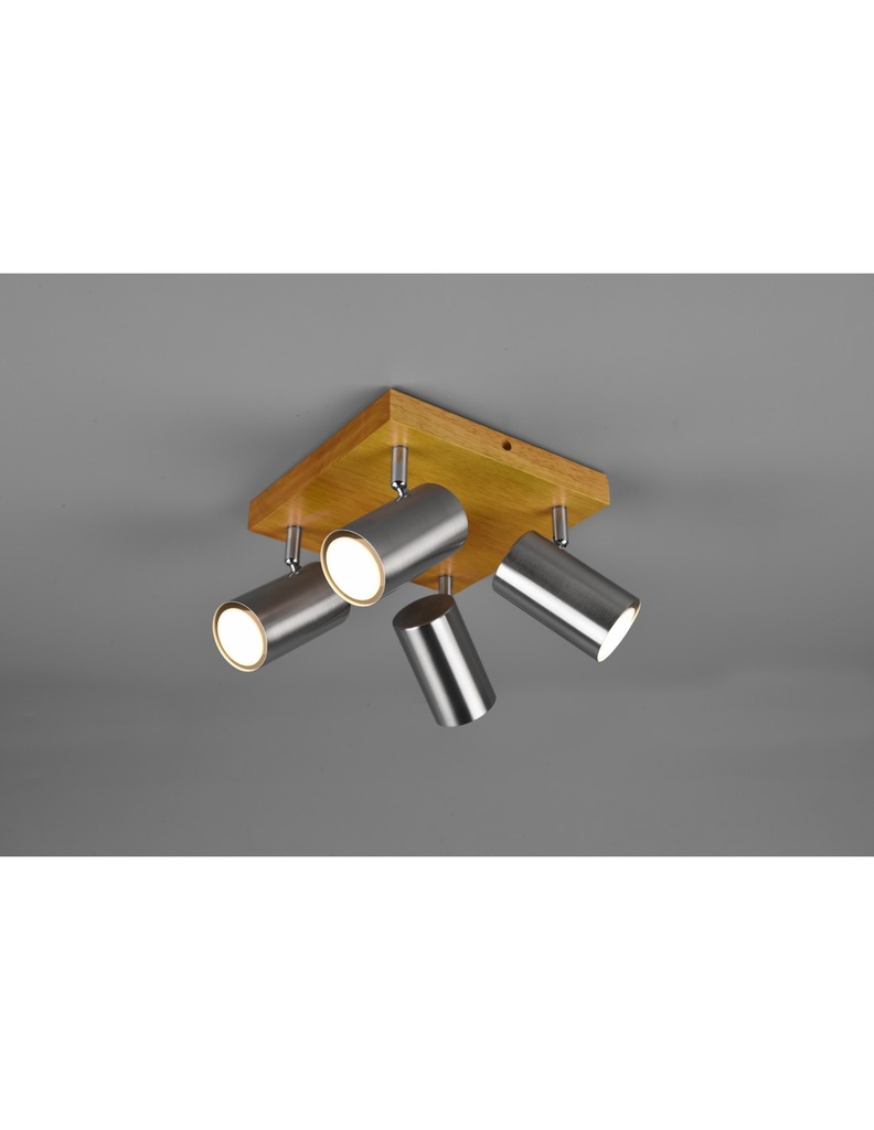 Faretto Marley 4 Spot GU10 Nichel E Legno 22x22 cm