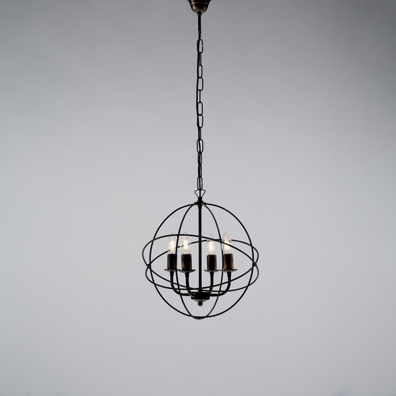 Lampadario sospensione ferro Nero Oro 4 luci 39x h42 cm