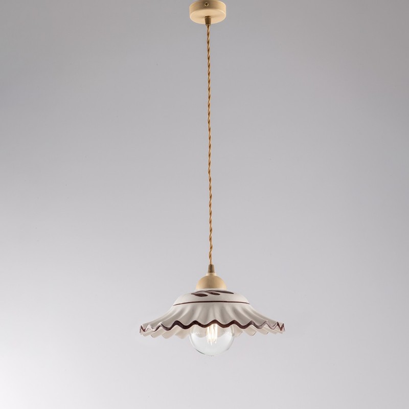 Lampadario Marrone Decape con Paralume in Ceramica Bianca 30x h14 cm