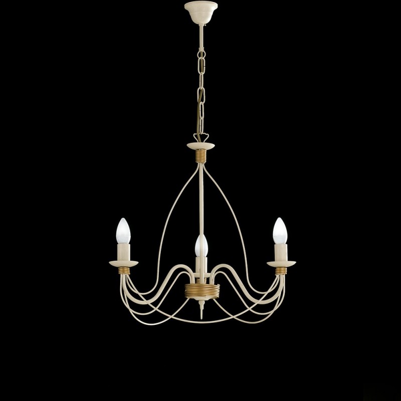 Lampadario in ferro Avorio Decape rifinitura Oro tre luci 49x h43 cm