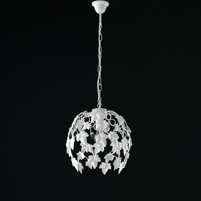 Lampadario in ferro shabby bianco con strass, una luce, 30x37 cm