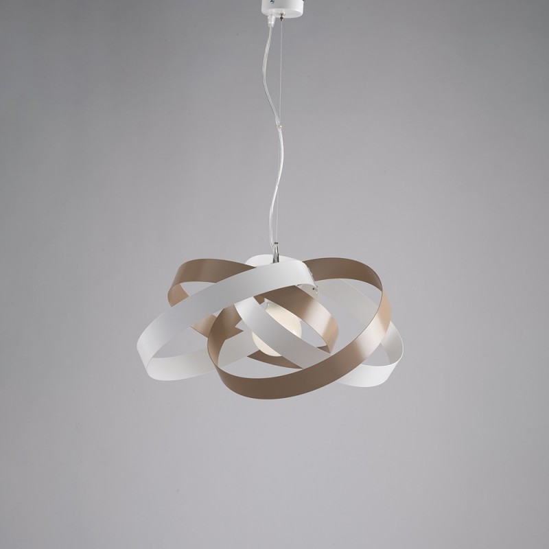 Lampadario sospensione moderno in ferro Bianco e Tortora, una luce, 54x25 cm
