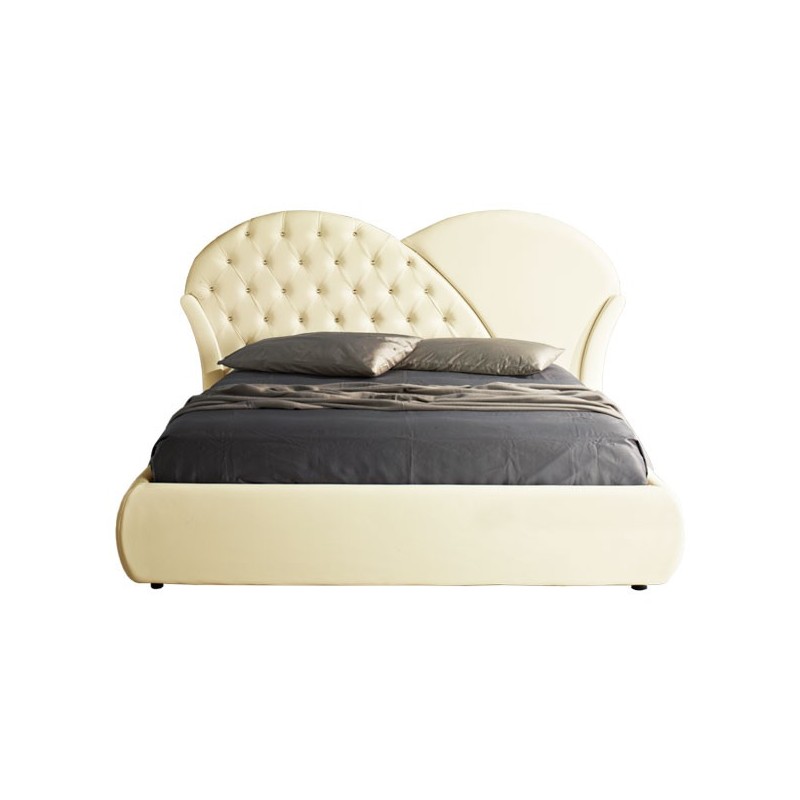 Letto Matrimoniale con Contenitore in Ecopelle Crema 215x220xh.122 cm