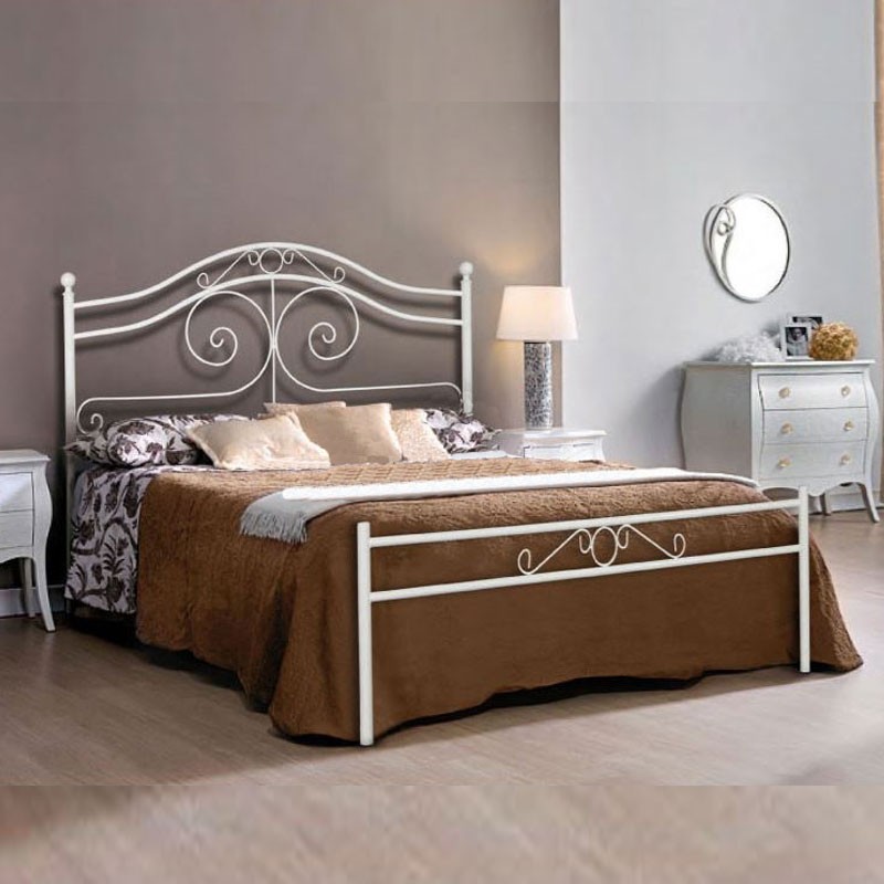 Letto matrimoniale in ferro battuto bianco opaco 170x200xH.138 cm