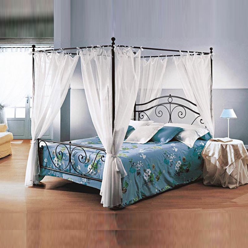 Letto matrimoniale in ferro con baldacchino nero - Dimensioni: 172x202x135 cm