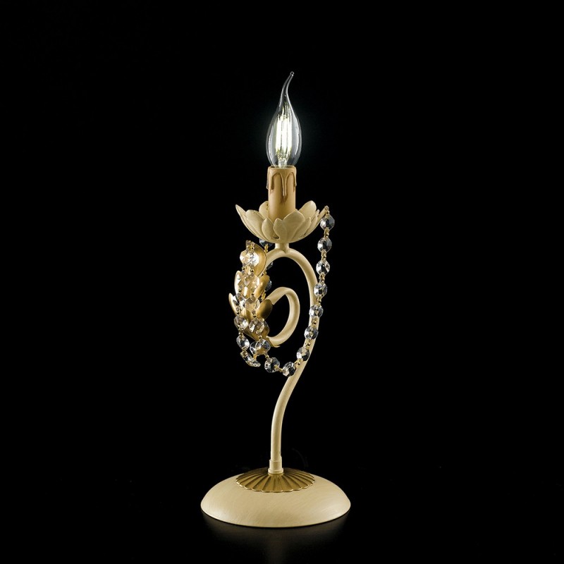 Lumetto in Ferro Avorio Decape e Oro Strass Damasco 16x h39 cm