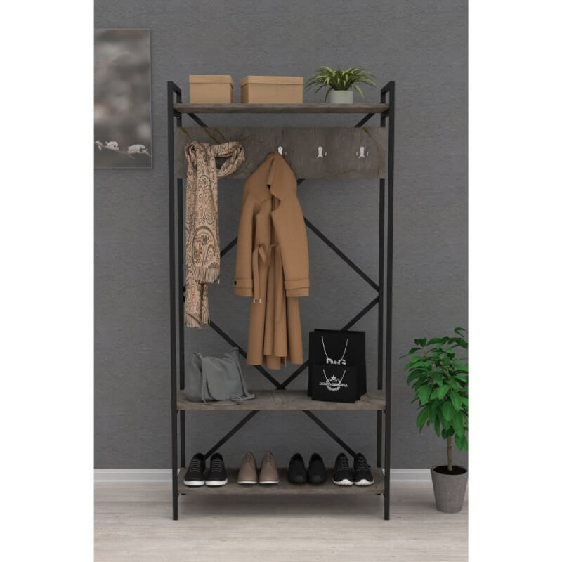 Mobile ingresso grigio con appendiabiti e rastrelliera - 90x35x180h CM