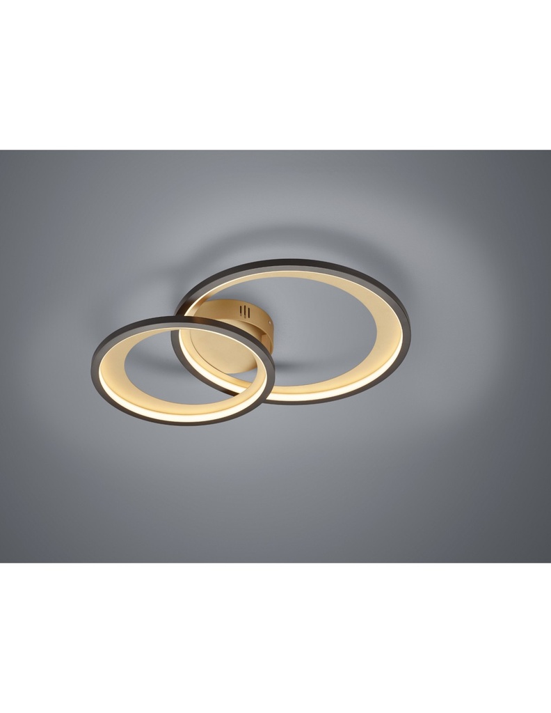 Plafoniera a Doppio Cerchio Nero-Oro LED 29W Dimmerabile L59 cm