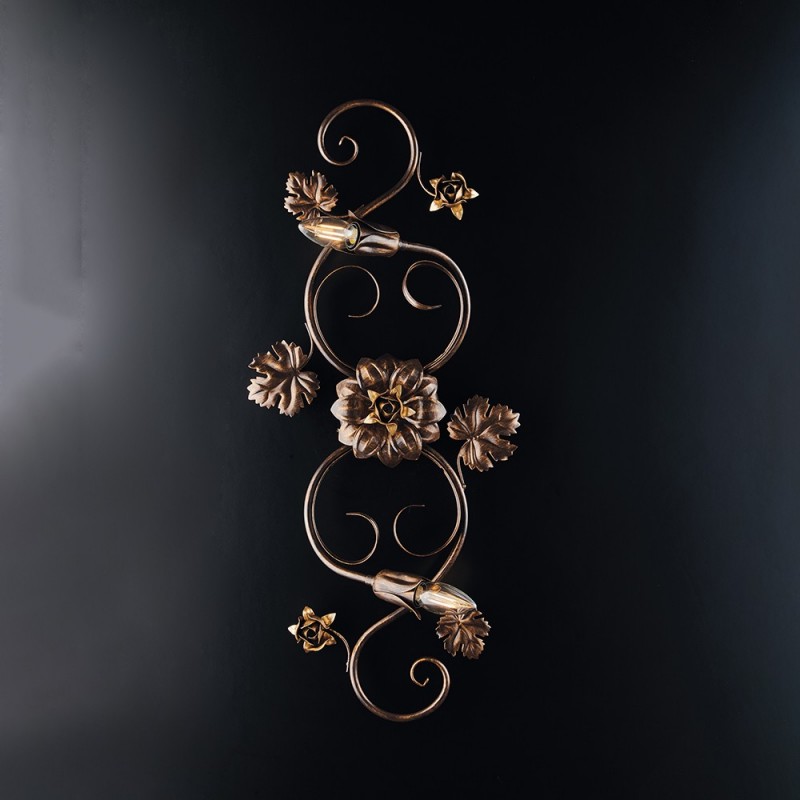 Plafoniera Rosoni in Ferro Marrone Oro Due Luci 73x2x H17 cm