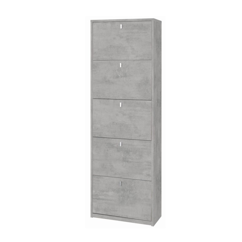 Scarpiera salvaspazio slim con cinque ante Beton Cemento 63x29x h190 cm