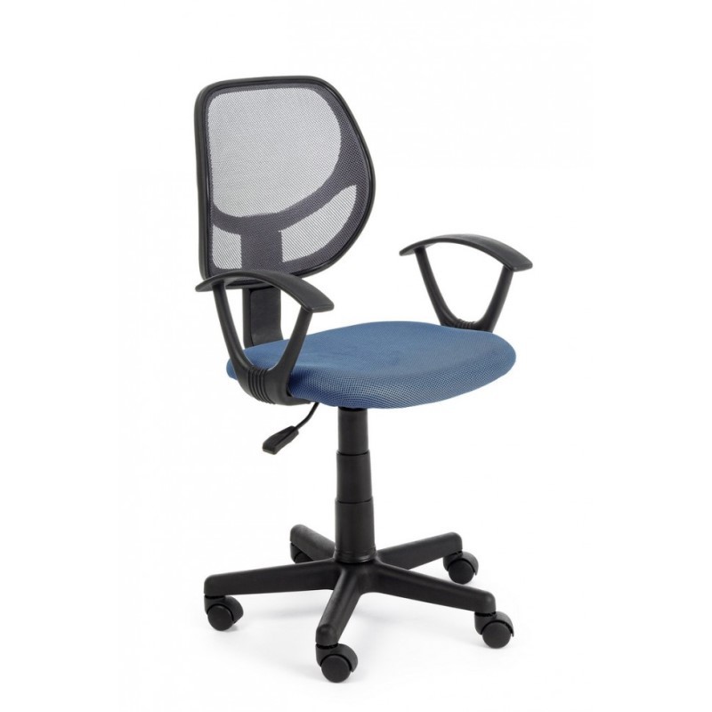 Sedia da ufficio blu con braccioli, base nylon ø53 cm, seduta imbottita in schiuma e rivestita in tessuto a rete, schienale rivestito in tessuto a rete, bracciolo in plastica (pp), altezza regolabile, da assemblare, 45x52x87,5/99h
