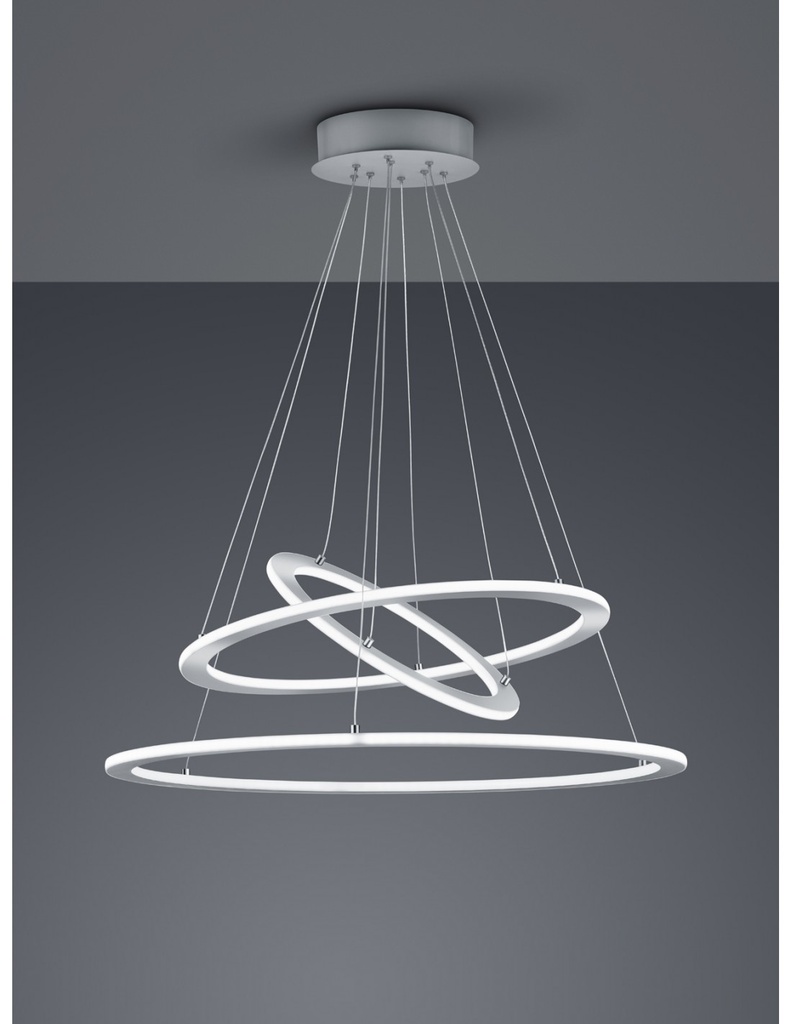 Sospensione LED Dimmerabile 3 Anelli Nichel Ø80 cm