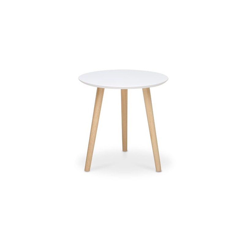 Tavolino tondo bianco in legno di pino, diam.48xh.45 cm