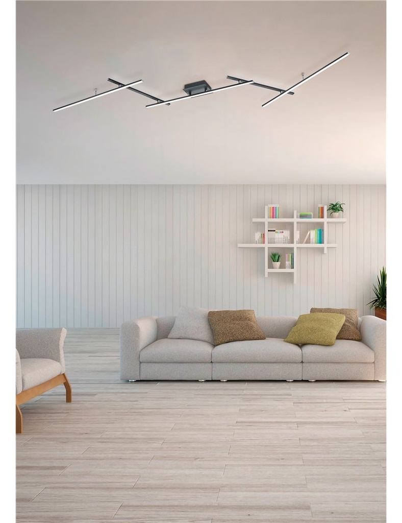 Arvin plafoniera led bacchette orientabili nera retro-illuminata rgb con telecomando multifunzione l. 245cm Moderno LED - Samnite