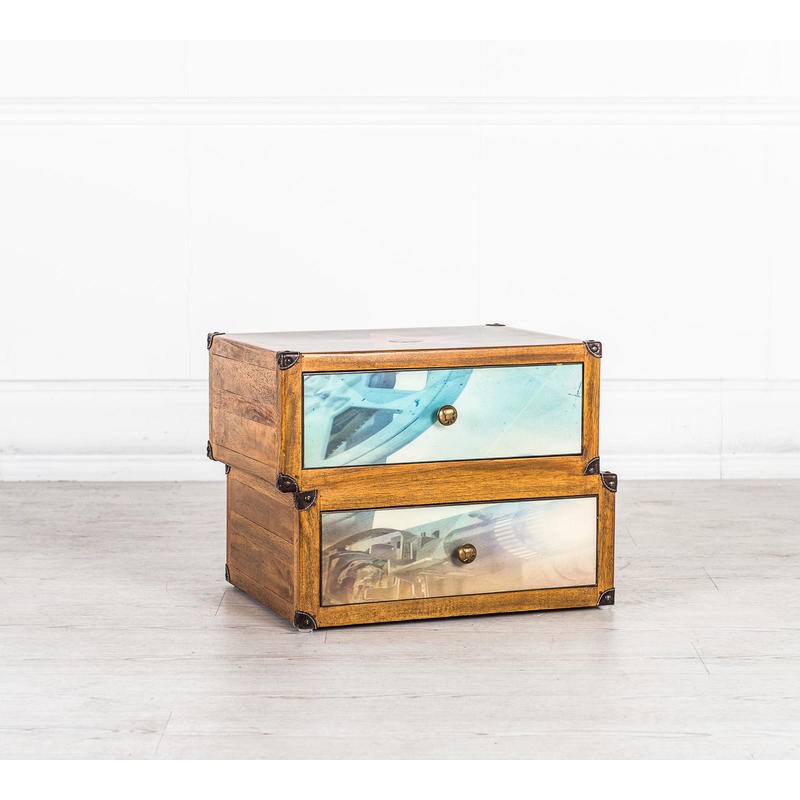 Cassettiera 2 cassetti decorati multicolor in legno di mango  40x5h.40 cm - Samnite