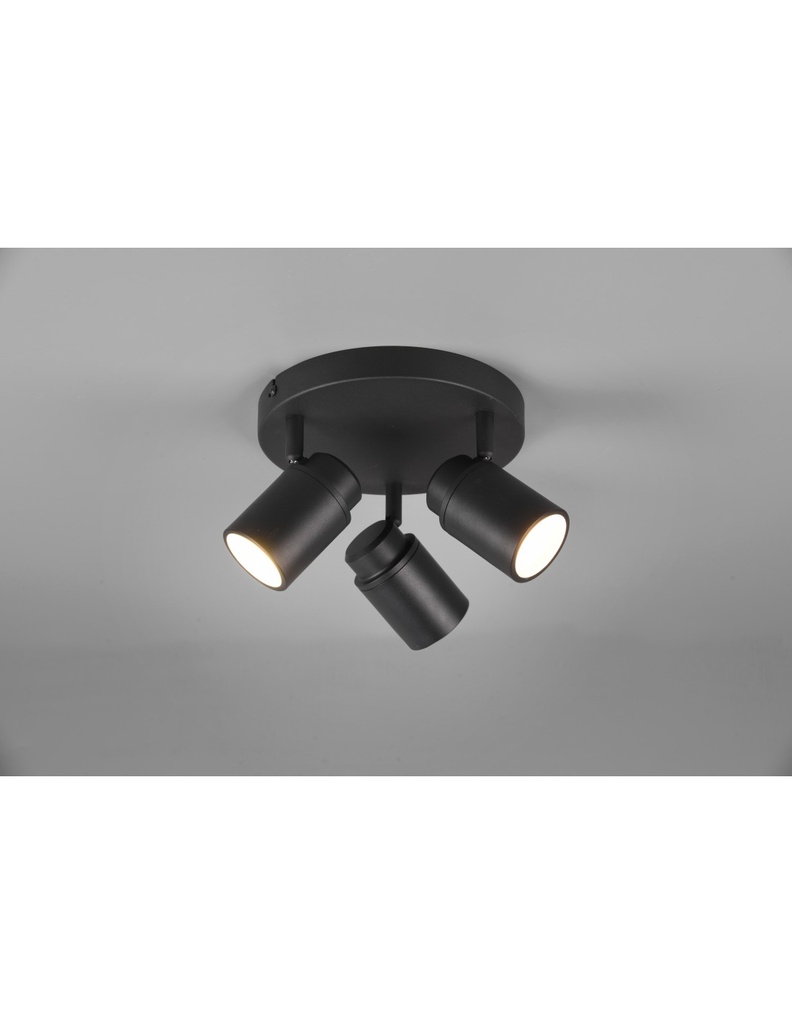 Faretto Rotondo 3 Spot Orientabili Metallo Nero Angelo Trio Lighting - Samnite