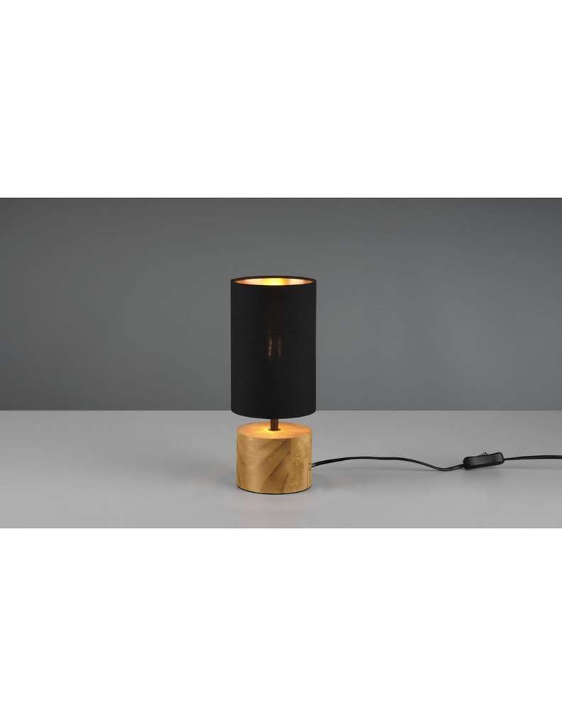 Lumetto Comodino Woody Rotondo Base Legno Paralume Nero Trio Lighting - Samnite