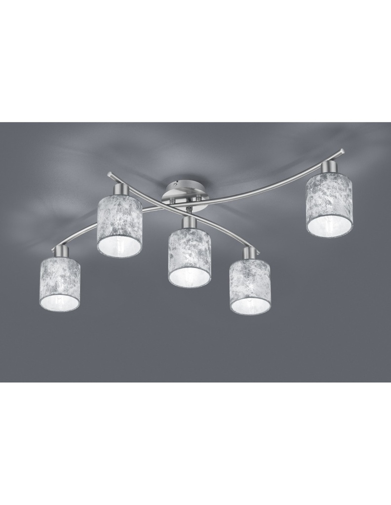 Plafoniera Garda Nichel 5 Paralumi Tessuto Argento L75 cm Trio Lighting - Samnite