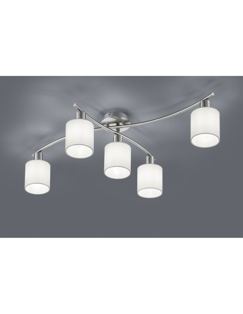 Plafoniera Garda Nichel 5 Paralumi Tessuto Bianco L75 cm Trio Lighting - Samnite