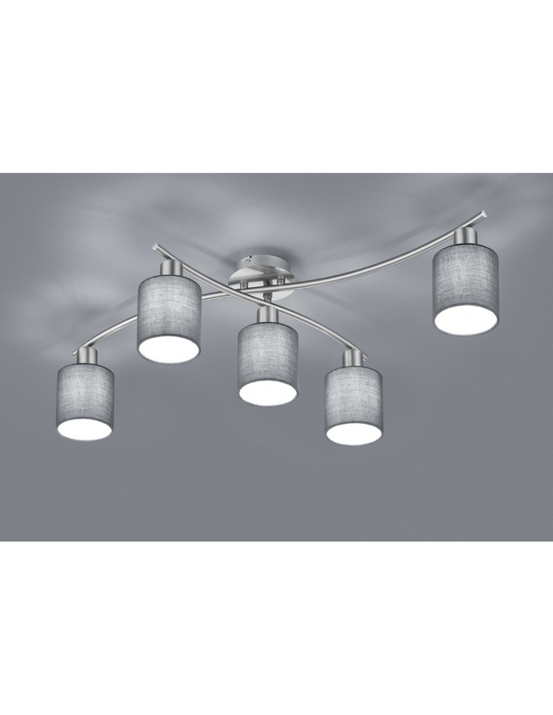 Plafoniera Garda Nichel 5 Paralumi Tessuto Grigio L75 cm Trio Lighting - Samnite