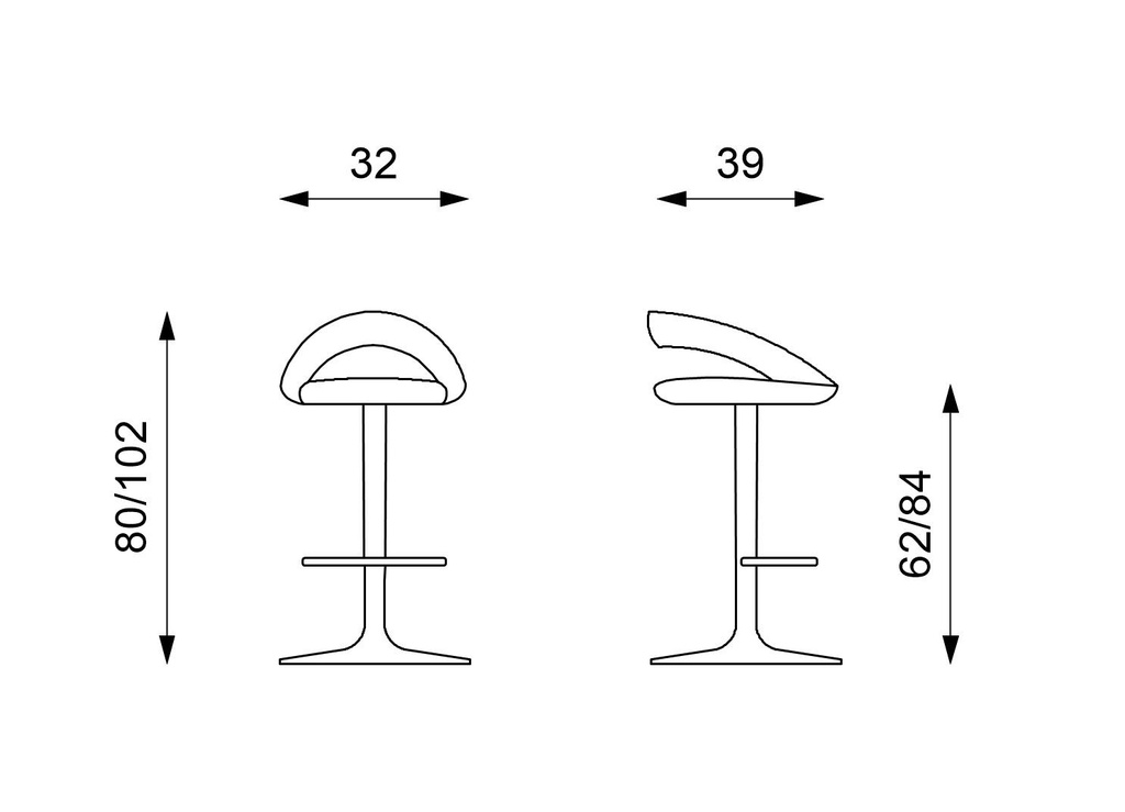 Sgabello in similpelle rosso 39x380/102h cm - Samnite