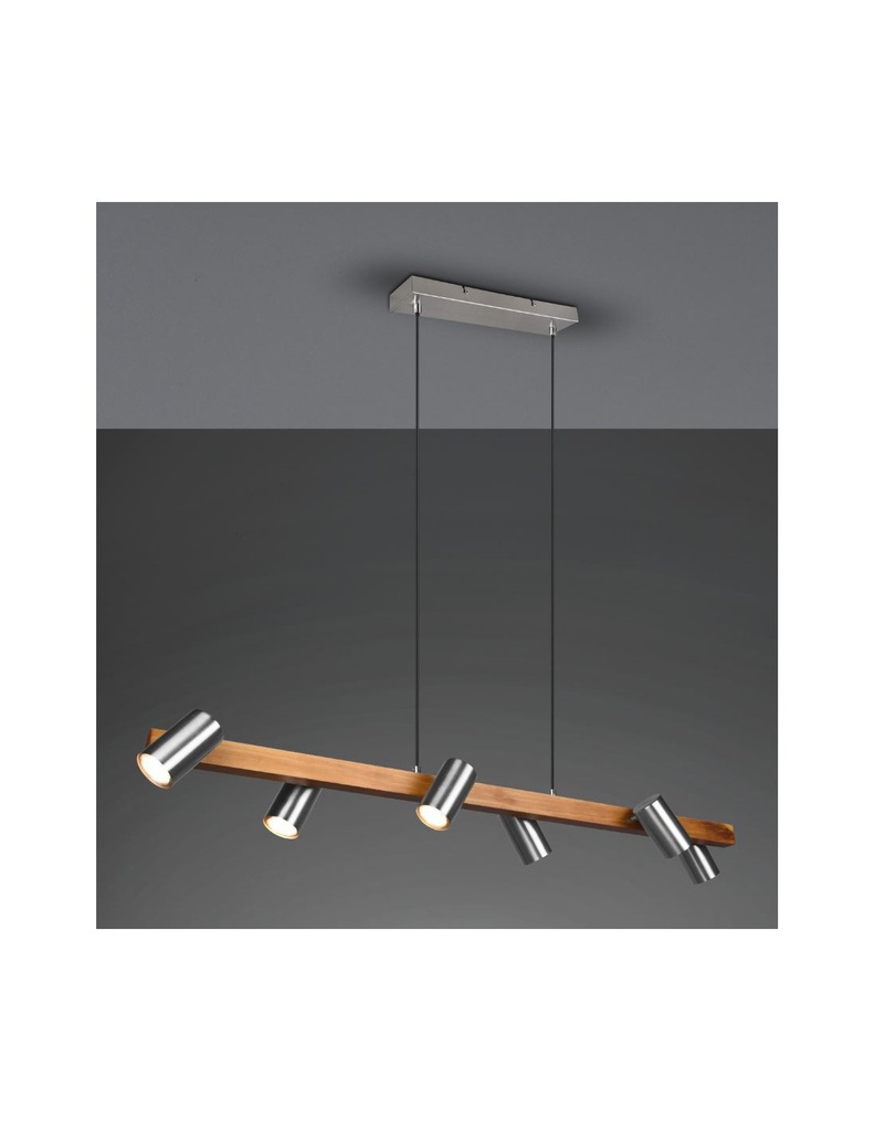 Sospensione Isola Legno 6 Spot Nichel Cilindrici Orientabili Marley Trio Lighting - Samnite