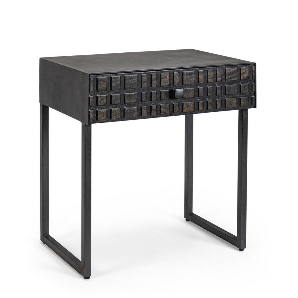 Tavolino nero 1 cassetto in legno stile industriale 50x35x55 - Samnite