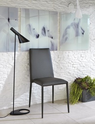 [S-OM/124/G] Set di 4 sedie in polipropilene con seduta in similpelle azzurra, 48.5x52x82h cm e sedia in similpelle grigio scuro, 40x42x96h cm