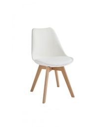 [S-OM/238/BI] Set di 4 sedie nordiche Carlotta in similpelle e polipropilene, con struttura in legno di faggio, colore bianco e marrone, dimensioni 48.5cm x 52cm x 82cm