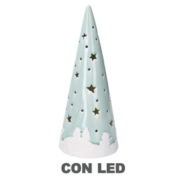 [S-V6146830000] Albero ceramica disegno slitta con led verde acqua 12x26 cm