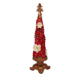 [S-V6159490000] Albero in resina con fiori rossi 13x13x47,5 cm