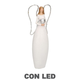 [S-V6138770000] Angelo in Resina Bianco con LED e Cuore 10x5x24 cm