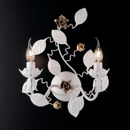 [S-BL196-AP2-BCO] Applique in ferro Bianco Shabby due luci finitura Avorio Tortora 36x h38 cm