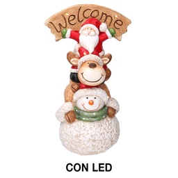 [S-V6168410000] Babbo Natale LED in Resina con Renna e Pupazzo - 27,5x20h48 cm