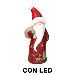 [S-V6141080000] Statuetta Babbo Natale con Sacco in Resina e Luce LED - 19x25x64 cm