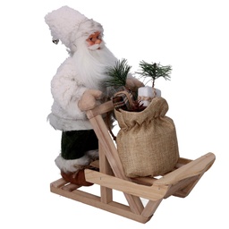 [S-V6191750000] Babbo Natale Tessuto con Slitta e Regali Verde Bianco 33x12x30 cm