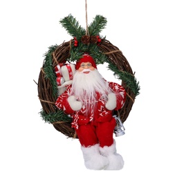 [S-V6163400000] Ghirlanda Rossa con Babbo Natale Tessuto - Dimensioni: 35x35x15 cm