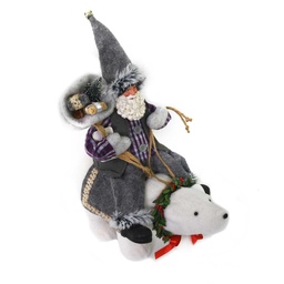 [S-V6192540000] Babbo Natale Tessuto su Orso Viola 30x10x36 cm