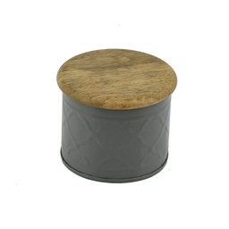 [S-V12168700TO] Barattolo Metallo Tappo Legno Grigio 10x10x8 cm