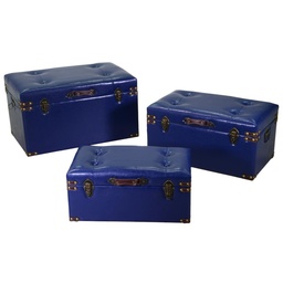 [S-V3813830000] Set di 3 bauli blu in ecopelle di diverse misure