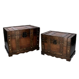 [S-V5035600000] Baule in legno marrone rettangolare - Set da 2 - Misure: 41x23,5x28,5 cm e 49x31x35,5 cm