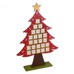 [S-V6086080000] Calendario dell'avvento in legno rosso albero 36x8x53 cm