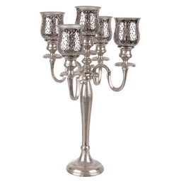 [S-B0186243] Candelabro in alluminio stile classico, 5 fuochi, argento, cm 62h