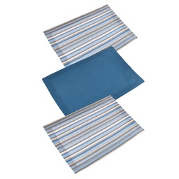 [S-V7901310000] Set 3 pezzi di Canovaccio Stripe Avio Tinto in Filo cm50x70