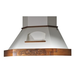 [S-ART896018] Cappa cucina angolo rustica bianca EPOQUE con cornice in legno intarsio colore tabacco cm 100x100