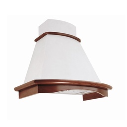 [S-ART894663] Cappa cucina rustica bianca BELLA con cornice in legno intarsio colore tabacco cm 90